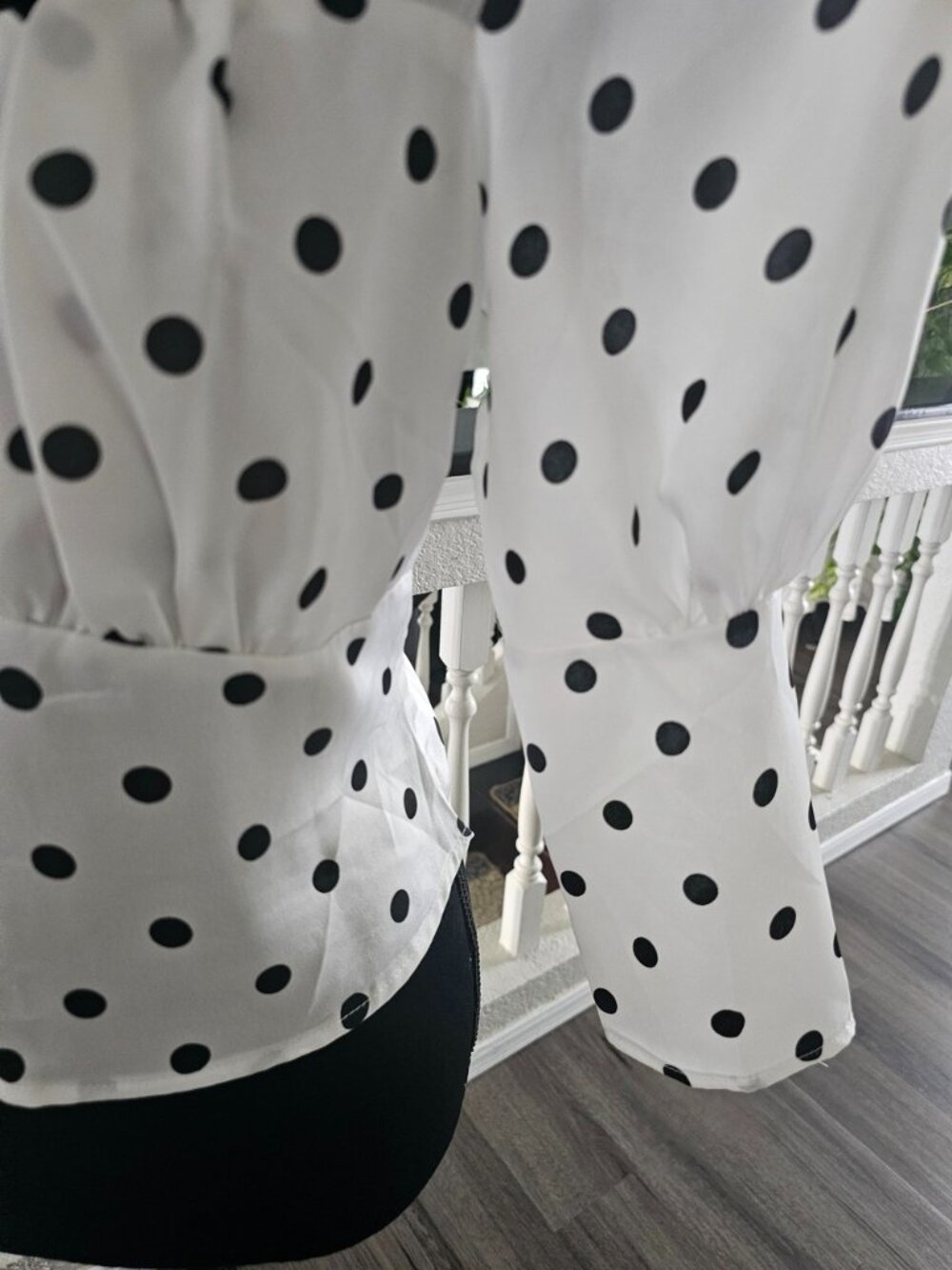 Size S Polka Dot Puff Sleeve Square Neck Blouse - White/Black. - Picture 3 of 10